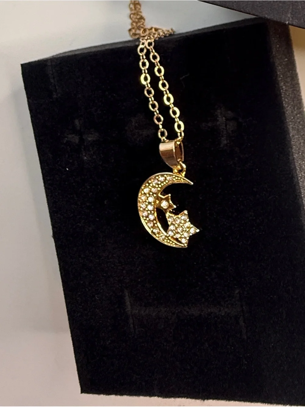 Gold-Tone Crystal Celestial Moon & Stars Jewelry Set, Necklace + Earrings 18”